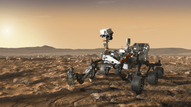 An artist impression of NASA's Mars 2020 rover Perseverance, which has the largest array of sensors and cameras yet sent to the red planet.