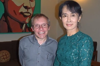 Sean Turnell with Aung San Suu Kyi before the military coup.