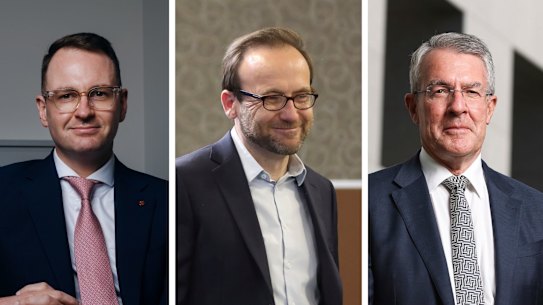 Composite - Portrait of Liberal Senator Andrew Bragg, photographed in his Sydney CBD office. Photographed Friday 7th May 2021. Photograph by James Brickwood. SMH NEWS 210507
Portrait of Shadow Attorney-General Mark Dreyfus, at Parliament House in Canberra on  Tuesday 15 February 2022. fedpol Photo: Alex Ellinghausen
Greens leader Adam Bandt during his address to the National Press Club of Australia in Canberra on Tuesday 13 October 2020. fedpol Photo: Alex Ellinghausen