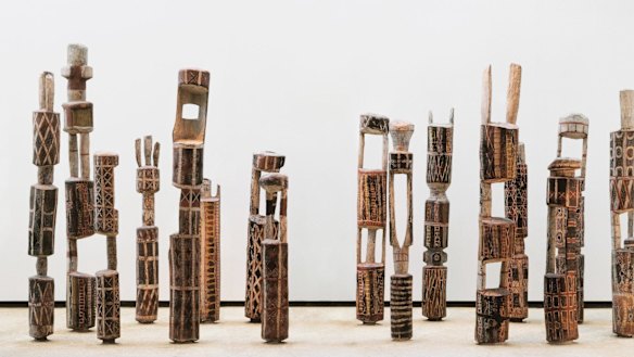 Pukumani burial poles at the Art Gallery of NSW.