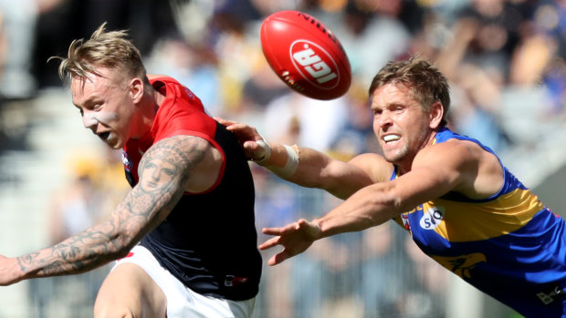 Melbourne tagger James Harmes, during the club's round 22 win, will likely tag Elliot Yeo on Saturday.