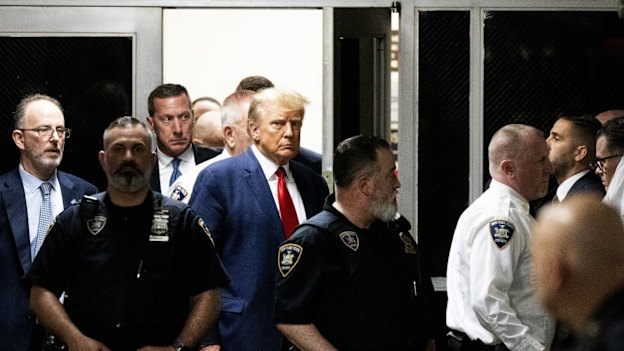 Former US president Donald Trump at criminal court on Tuesday.