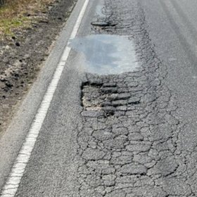 A major pothole on Bridge Inn Road, Wollert, identified by council. 