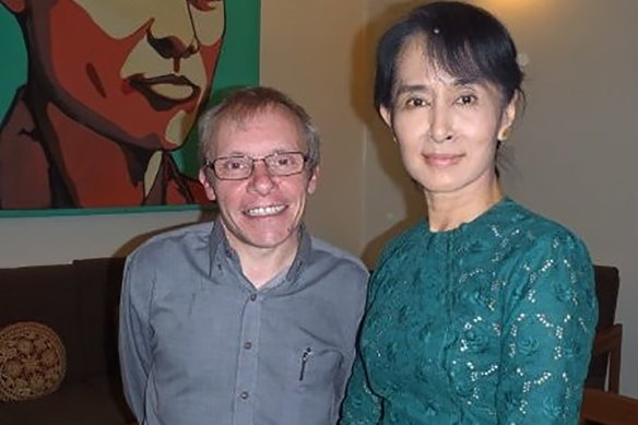 Sean Turnell with Aung San Suu Kyi before the military coup.