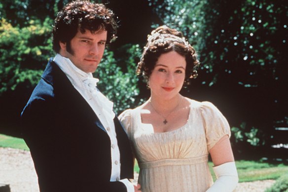 Colin Firth as Mr Darcy and Jennifer Ehle as Elizabeth Bennett in Pride and Prejudice.