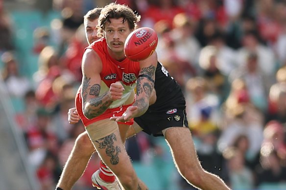 Peter Ladhams got his first AFL game of the season against Richmond and excelled