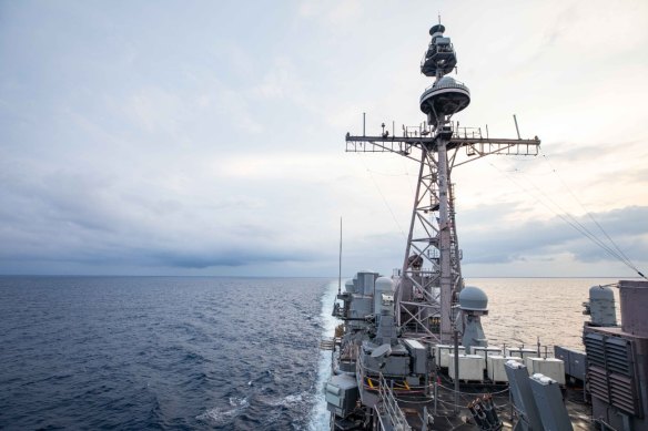 Guided-missile cruiser USS Chancellorsville in the East China Sea during routine underway operations on August 28, 2022.