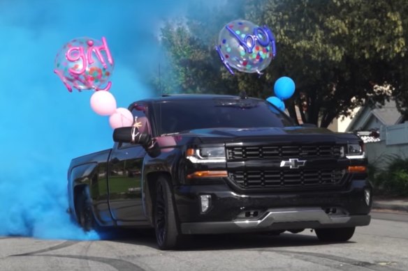 Gender reveals are popular on YouTube, wher<em></em>e videos are uploaded of people revealing the gender of their child. In this screengrab, a YouTuber reveals the gender of their child as a boy while doing a burnout using blue smoke.
