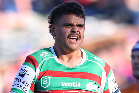 Latrell Mitchell is sent to the sin bin for elbowing Tyson Frizell.