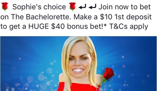 Sportsbet promoted bets on the Bachelorette