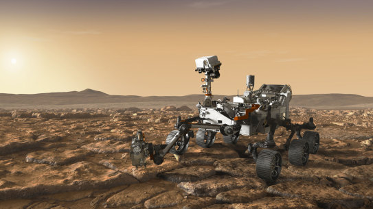 An artist impression of NASA's Mars 2020 Rover Perseverance, which has the alrgest array of sensors and cameras yet sent to the red planet.