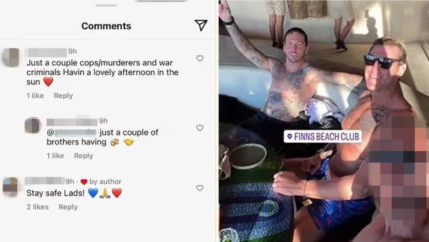 An Instagram post appeared to show Zachary Rolfe (left) and Ben Roberts-Smith at a Bali beach club.