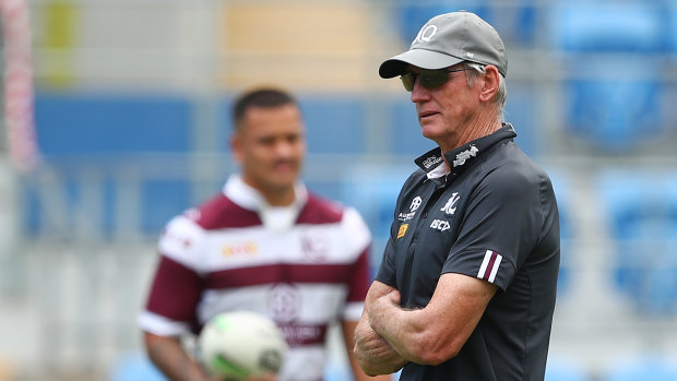 Queensland coach Wayne Bennett during a Maroons training session.