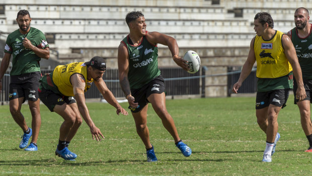 Latrell Mitchell putting in the hard yards at Redfern last Friday.