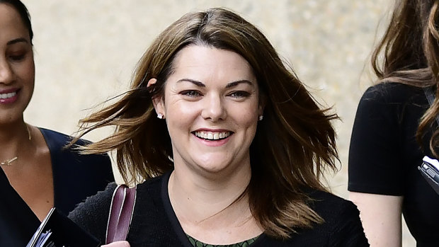 Greens Senator Sarah Hanson-Young outside court on Wednesday.