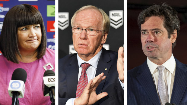 Raelene Castle, Peter Beattie and Gillon McLachlan. 