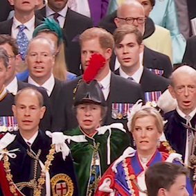 Prince Harry, Duke of Sussex, at the coronation of King Charles III and Queen Camilla at Westminster Abbey on May 6, 2023.