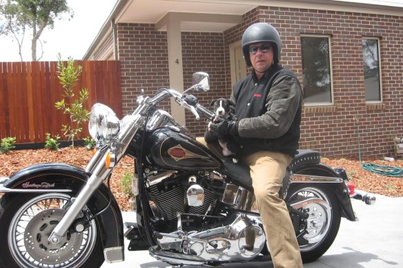 Gavin Morton on his Harley-Davidson, which was sold after he died 12 years ago. 