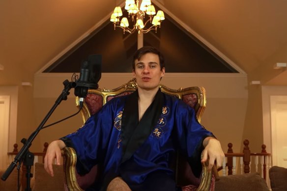 Jordan Shanks pictured in a video shot inside John Barilaro’s holiday home, which he rented. 