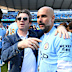 Noel Gallagher speaks to Pep Guardiola.