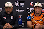 Benji Marshall and Jarome Luai speak to media.
