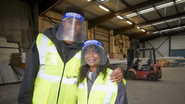 Marcus Rashford and his mother Melanie visit the FareShare food charity in Manchester. The group's new depot is named Melanie Maynard House.