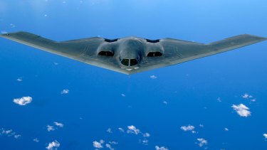 The tweet was accompanied by a video of a B-2 stealth bomber like the one pictured in this 2006 image flying over the Pacific Ocean.