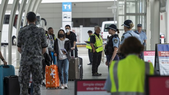 Passengers arriving at Sydney International Airport being transported to hotel quarantine in April.
