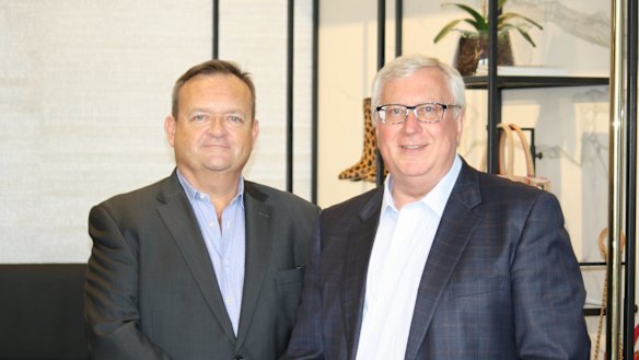 Myer CEO John King and chairman Garry Hounsell. 