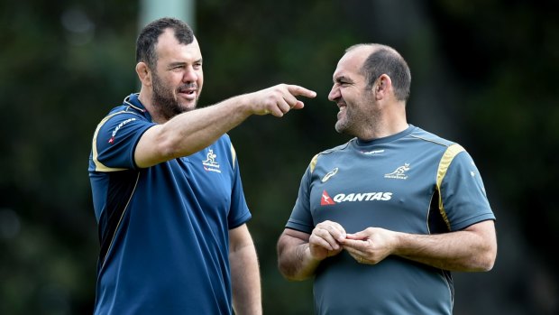 Michael Cheika and Mario Ledesma during their Wallabies days in 2015. 