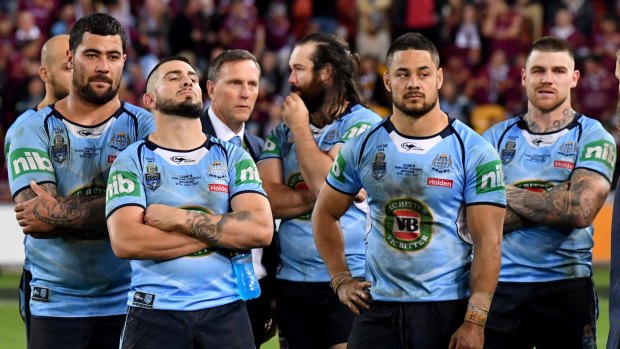 Another blue night: NSW players come to terms with another series defeat last year.