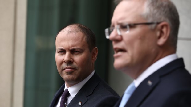 Treasurer Josh Frydenberg and Prime Minister Scott Morrison in Canberra on Tuesday.