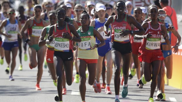 Athletes compete in the women's marathon during Rio Olympics in 2016.