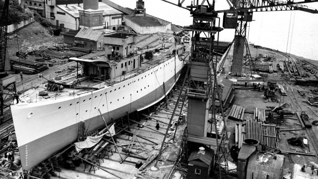 Heyday ... The HMAS Swan II, up on stocks at the dockyard in 1936.