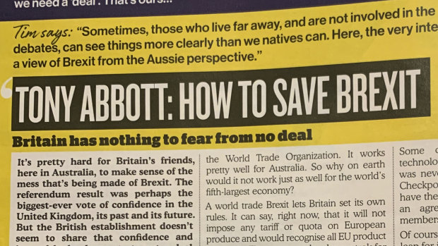 Former PM Tony Abbott's writing in UK pub magazine Wetherspoon.