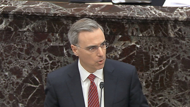 White House counsel Pat Cipollone speaks in favour of of Senate Resolution 483, the organising resolution for the impeachment trial against President Donald Trump in the Senate.