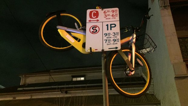 A bad sign for an oBike in Richmond.
