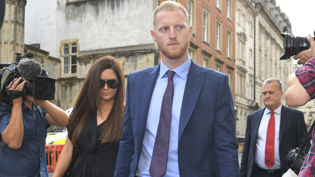 Ben Stokes and his wife, Clare, arrive at Bristol Crown Court on Tuesday.