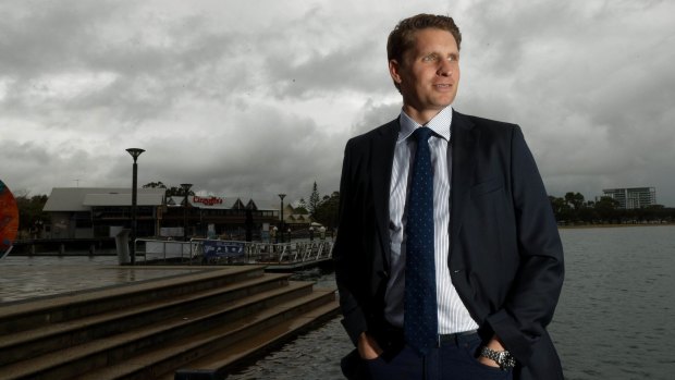Canning MP Andrew Hastie in his hometown of Mandurah, the biggest population centre in his outer-metro seat south of Perth.