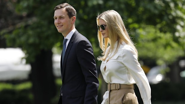 Jared Kushner, senior White House adviser, and Ivanka Trump, assistant to President Donald Trump, board Marine One in June 2018.