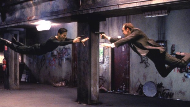 Production has been suspended: Keanu Reeves and Hugo Weaving in science fiction film The Matrix.