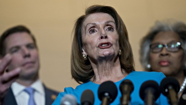 House Minority Leader Nancy Pelosi, a Democrat from California, speaks during a news conference outside a Democratic caucus meeting in Washington, DC ahead of the party taking over Congress in January.