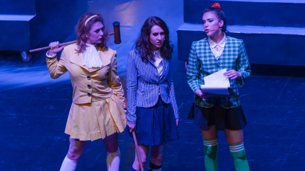 From left, Mikayla Brady (Heather McNamara), Belle Nicol (Veronica Sawyer) and Madeleine Betts (Heather Duke) in <i>Heathers the Musical</i>.