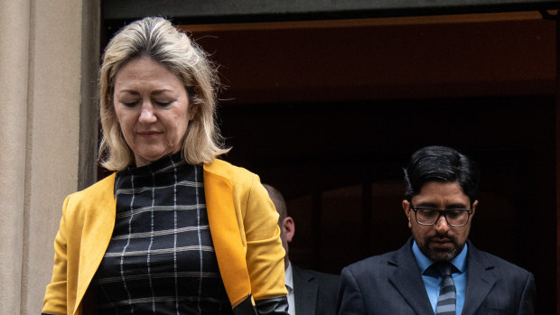 Margaret Cunneen SC (left) leaves court with her client this week.