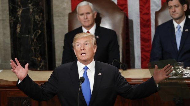President Trump delivers his State of the Union address in January 2018.