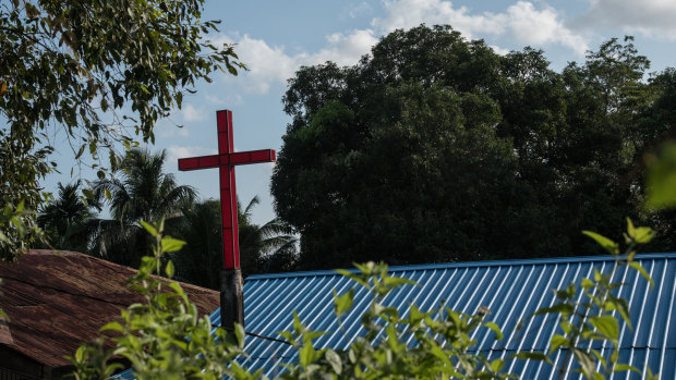 A cross on a rooftop in Port Blair, on South Andaman Island in India.