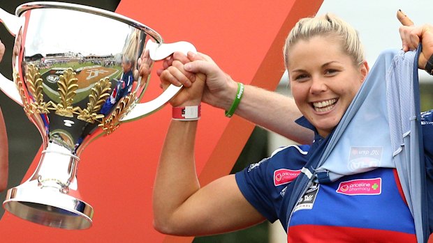 Belated victory:  Skipper Katie Brennan after Bulldogs AFLW premiership win.