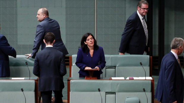Julia Banks in Parliament: too often when powerful men are challenged by women they will either walk away or overtly show they’re not listening.