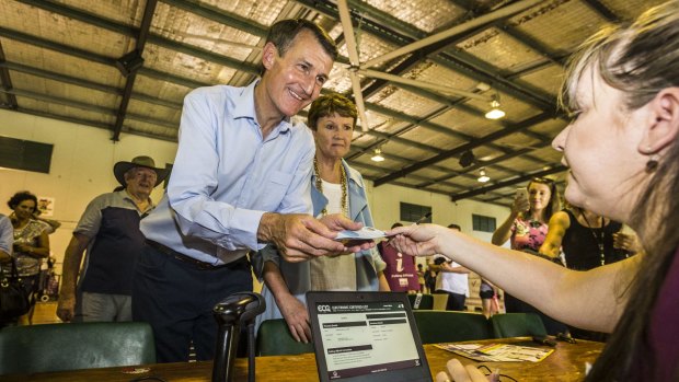 Cr Quirk votes with his wife Anne at the local government election in 2016.