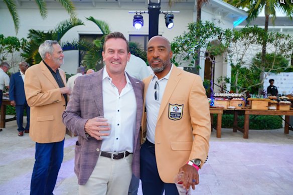 James Hardie boss Aaron Erter (left) with former NFL player Ronde Barber at the launch of the James Hardie Pro Football Hall of Fame Invitational last month.